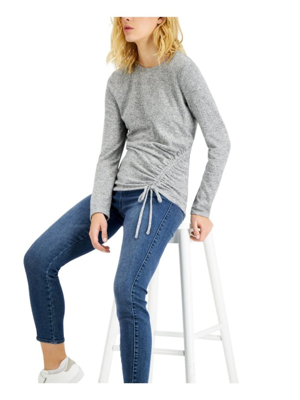 NWT INC International Concepts Long Sleeve Crew Neck Top Heather Belle Gray L